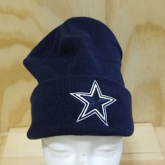 Vintage NFL Dallas Authentic Cowboys Logo Black Knit Ski Beanie Hat - Picture 2 of 6